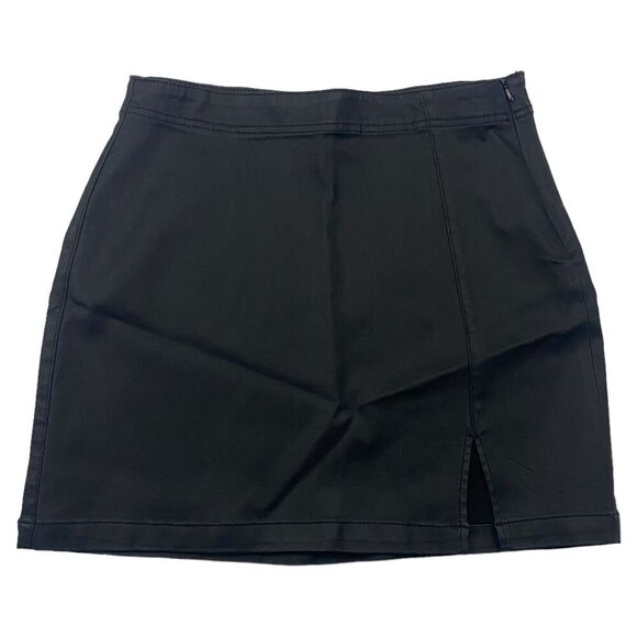 Indigo Rising Black A-Line Mini Skirt Faux Leather Black Size M Side Zip Slit - Picture 1 of 9